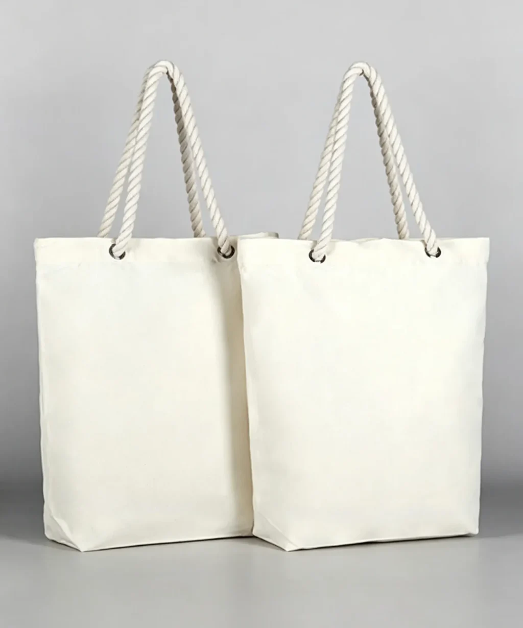 Durable Vertical Blank Canvas Tote Bag with Rope Handles Daily Shopping Use
