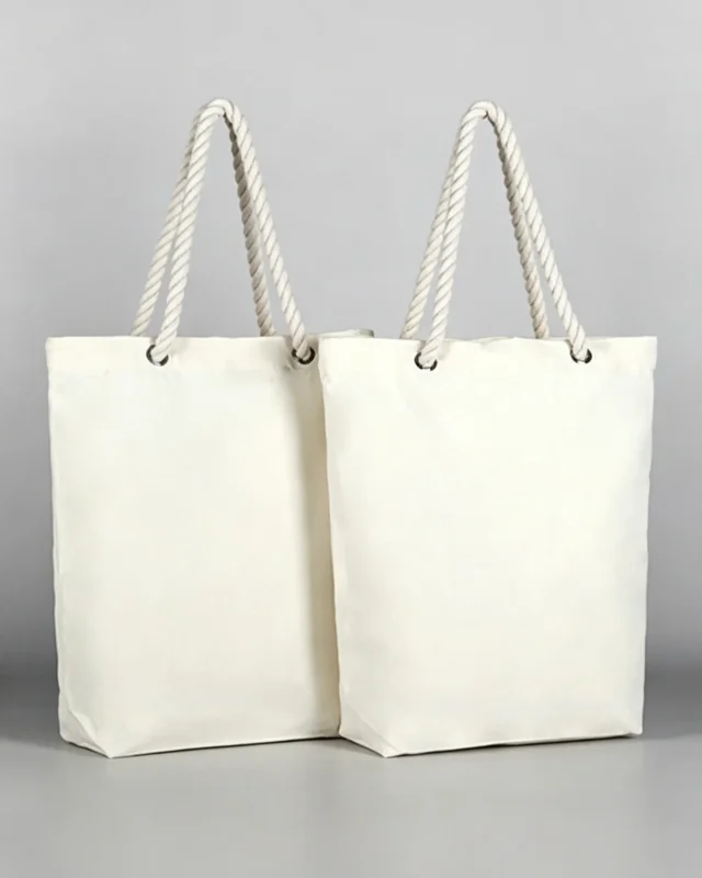 Durable Vertical Blank Canvas Tote Bag with Rope Handles Daily Shopping Use