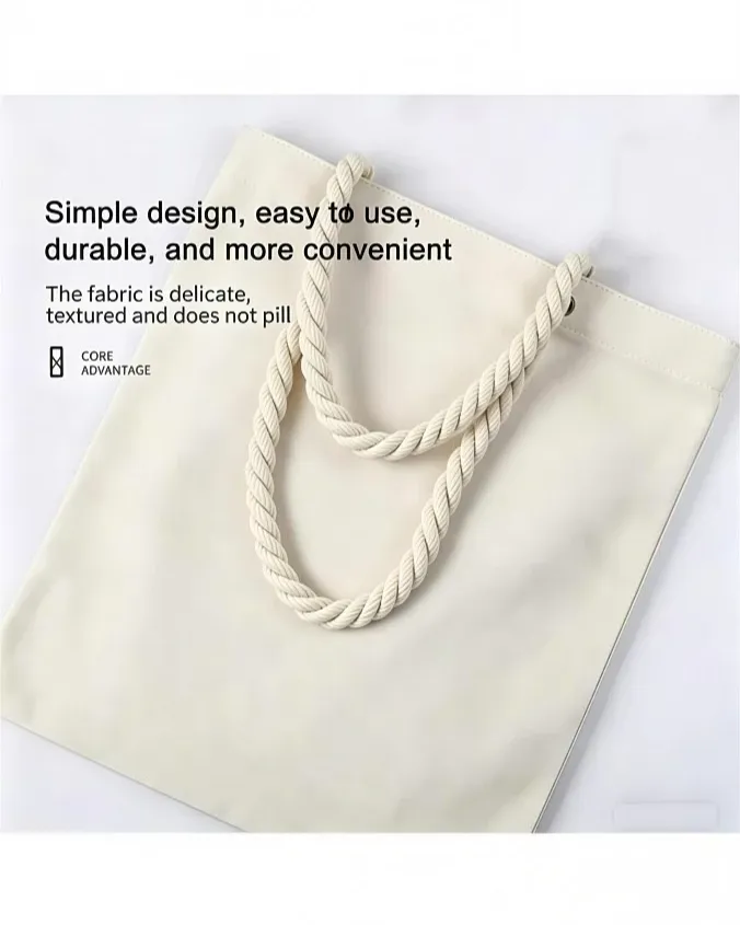 Durable Vertical Blank Canvas Tote Bag with Rope Handles Daily Shopping Use