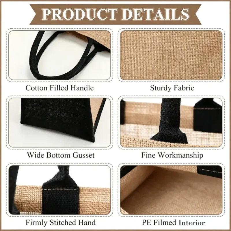 Eco-Friendly Color Contrast Canvas Jute Patchwork Burlap Jute Beach Bag