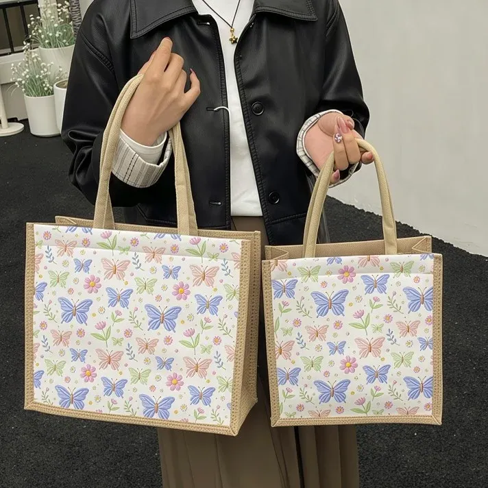 Elegant Embroidered Tote Linen Bag with Zipper for Women Daily Use