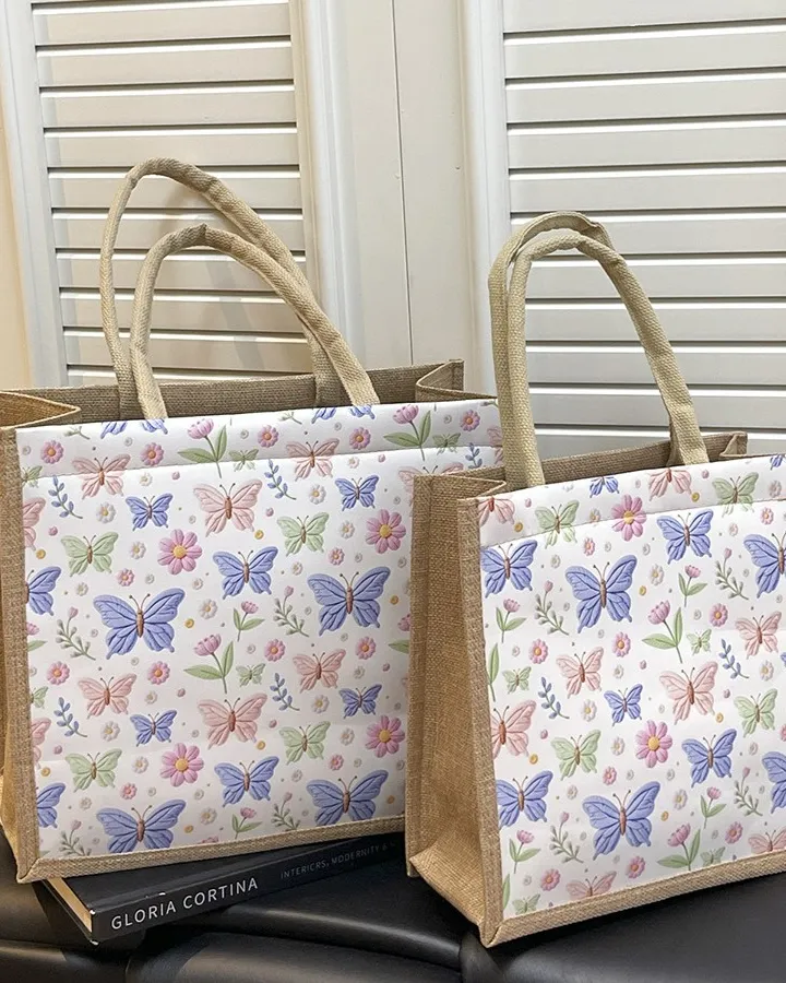 Elegant Embroidered Tote Linen Bag with Zipper for Women Daily Use