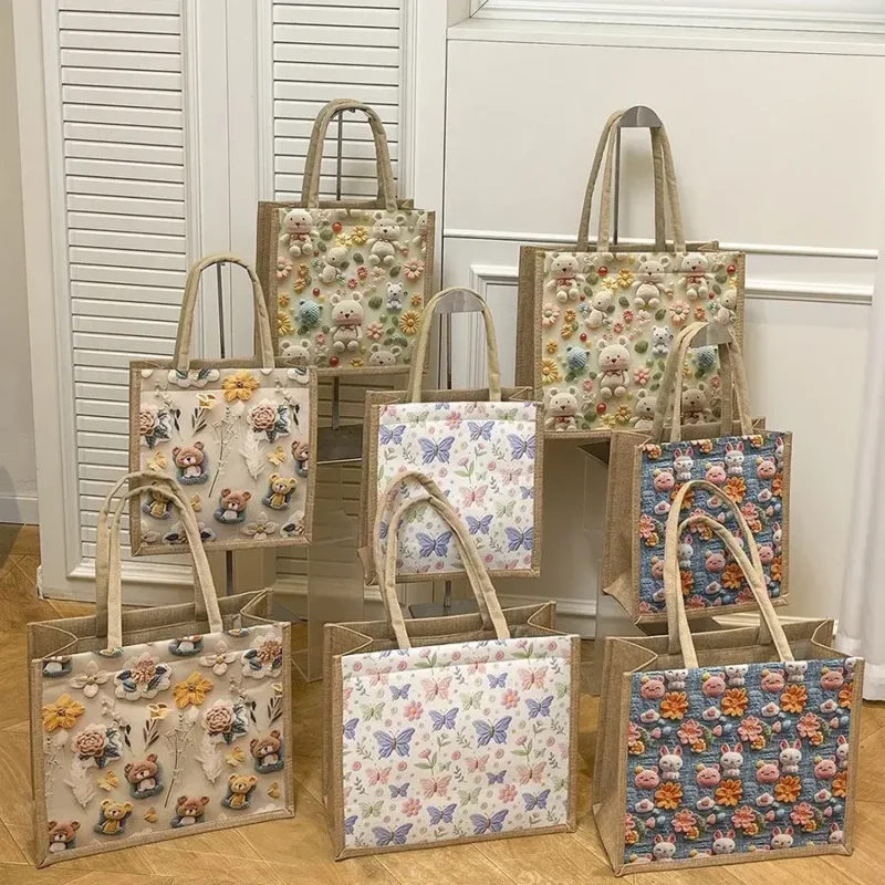 Elegant Embroidered Tote Linen Bag with Zipper for Women Daily Use