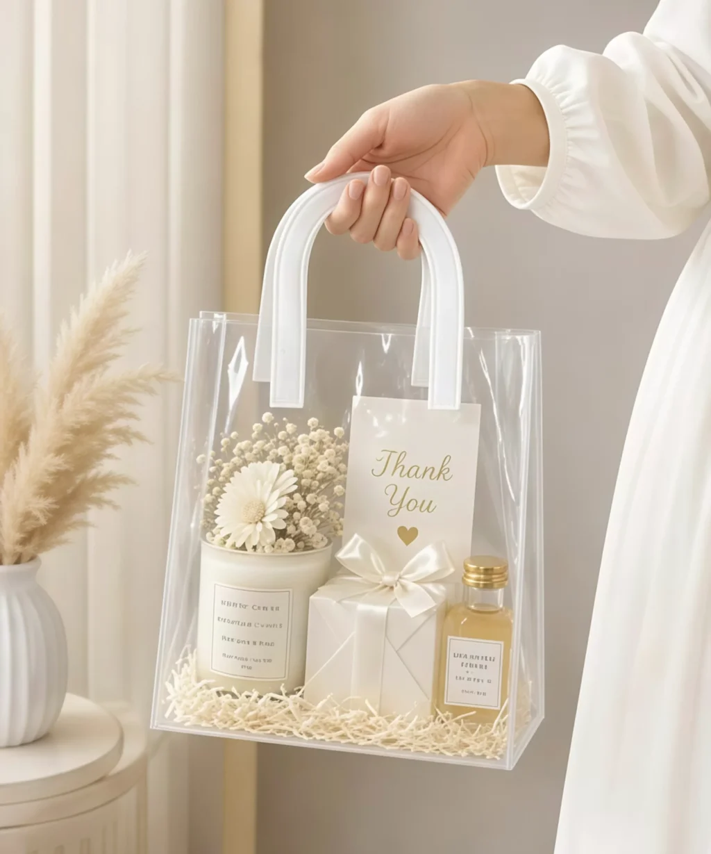 Elegant U-Shaped Handles Clear PVC Bag for Birthday Gifts Wedding Favors