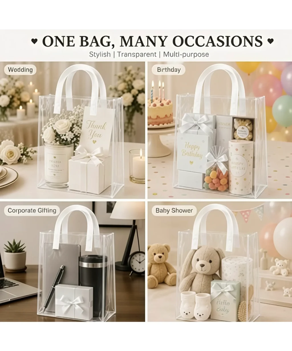 Elegant U-Shaped Handles Clear PVC Bag for Birthday Gifts Wedding Favors