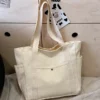 Large Canvas Multiple-Pocket Tote Handbag Shoulder Bags for Work School Travel