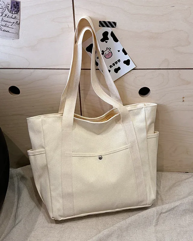 Large Canvas Multiple-Pocket Tote Handbag Shoulder Bags for Work School Travel