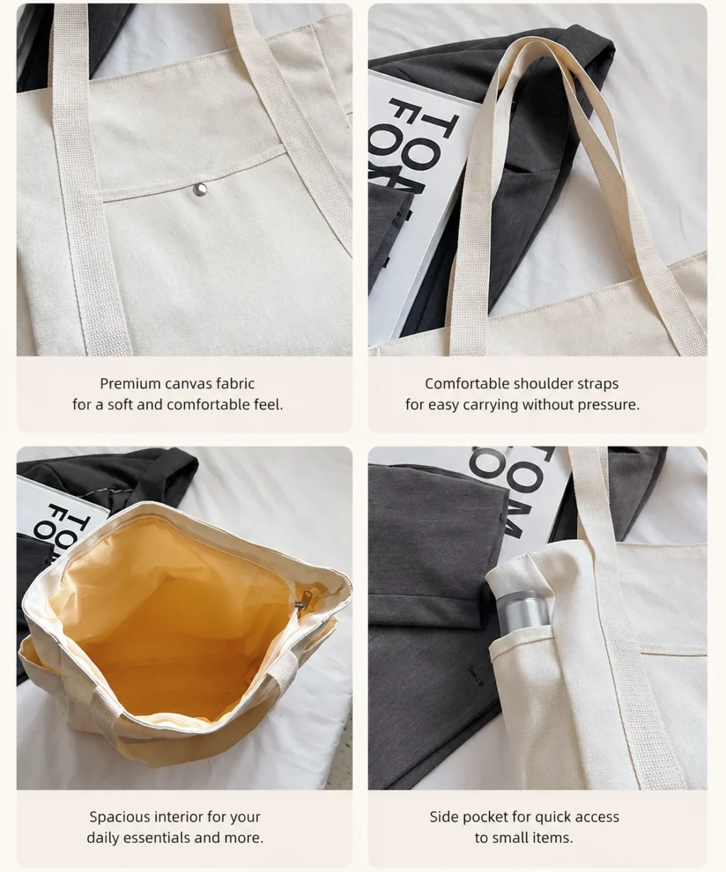 Large Canvas Multiple-Pocket Tote Handbag Shoulder Bags for Work School Travel