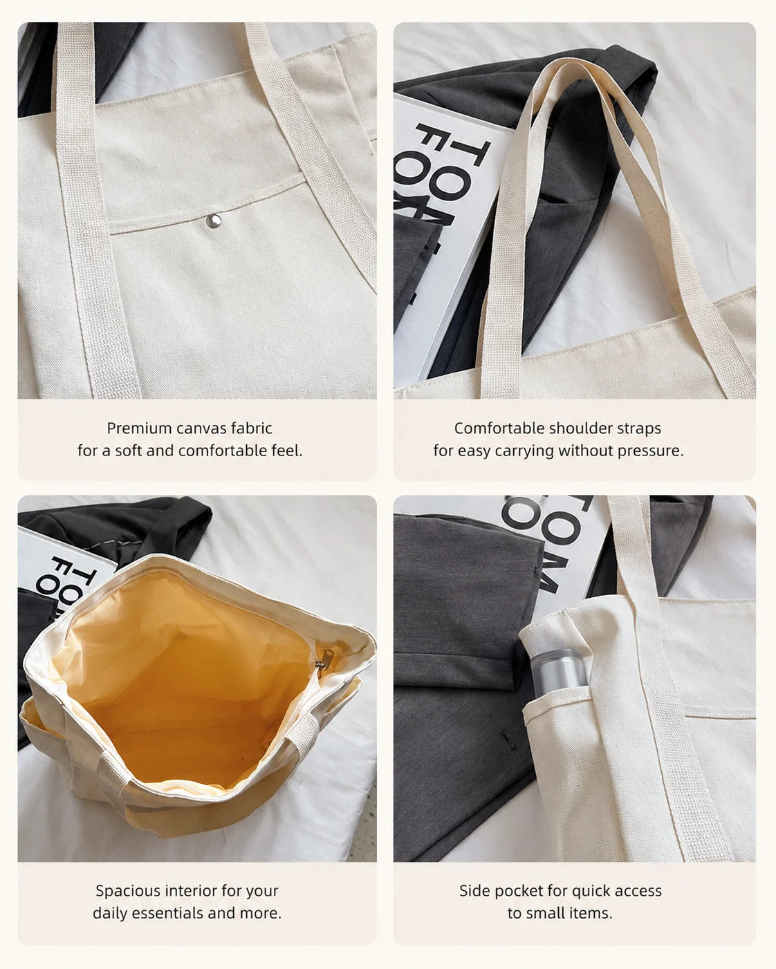 Large Canvas Multiple-Pocket Tote Handbag Shoulder Bags for Work School Travel