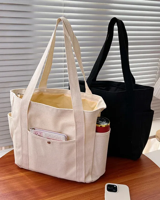 Large Canvas Multiple-Pocket Tote Handbag Shoulder Bags for Work School Travel - Image 4