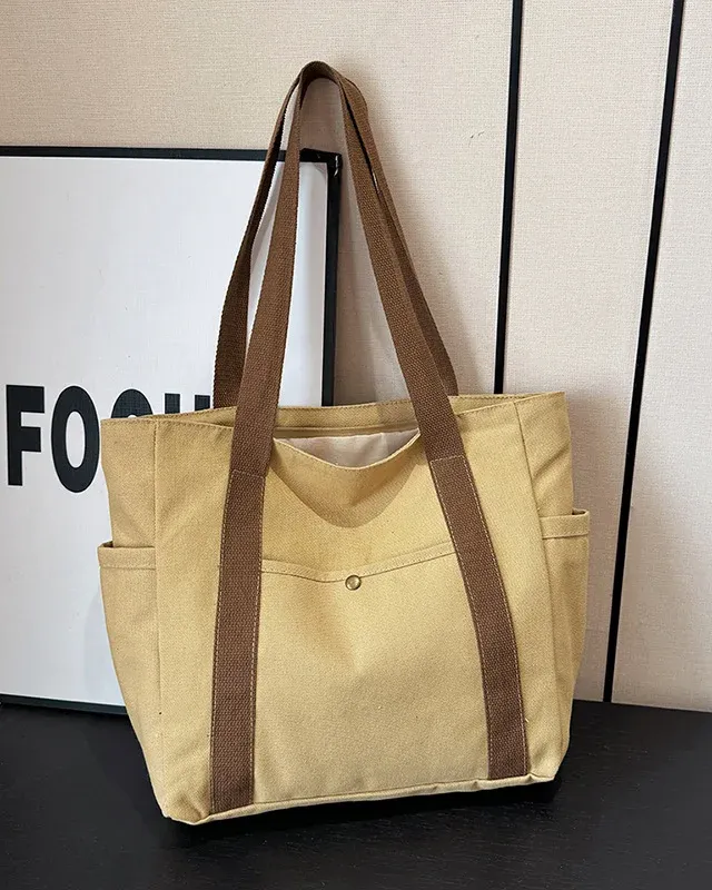 Large Canvas Multiple-Pocket Tote Handbag Shoulder Bags for Work School Travel