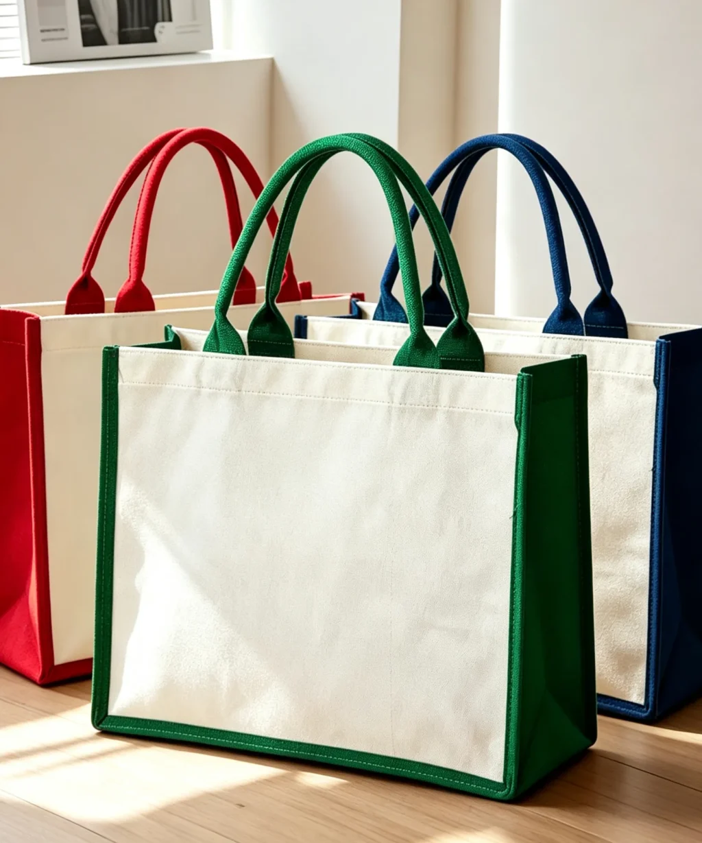 Large Color Block Heavy Duty Canvas Tote Bags for Shopping Errand