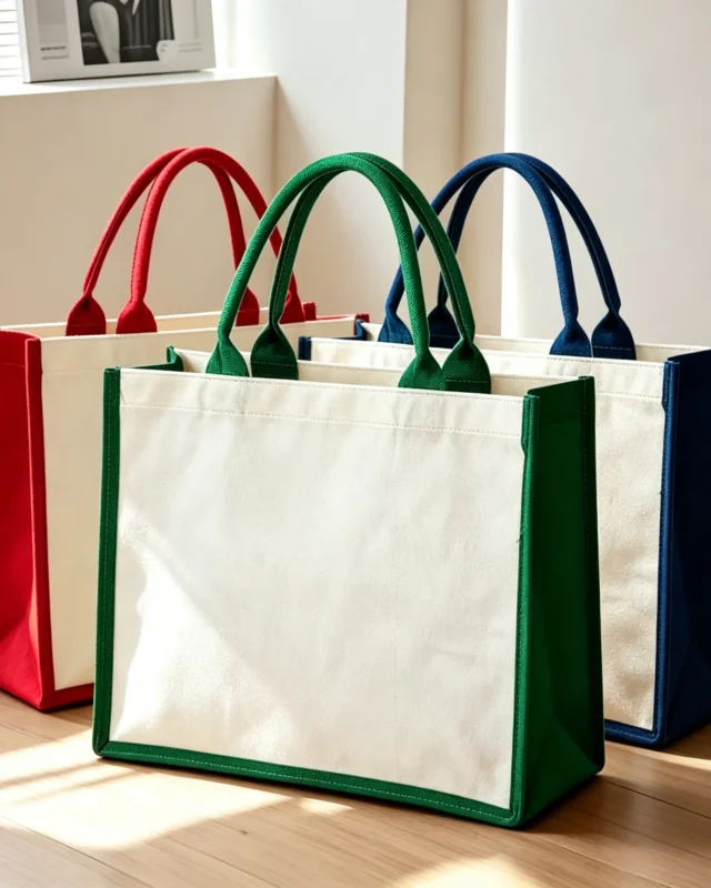 Large Color Block Heavy Duty Canvas Tote Bags for Shopping Errand
