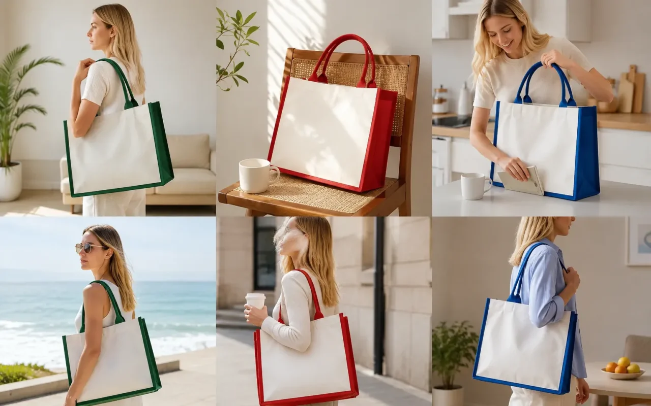 Large Color Block Heavy Duty Canvas Tote Bags for Shopping Errand