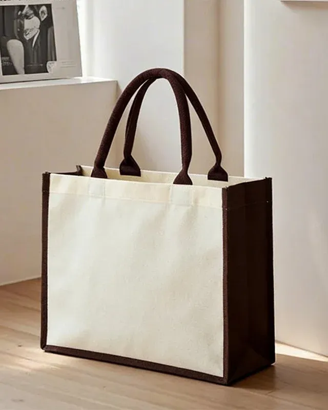 Large Color Block Heavy Duty Canvas Tote Bags for Shopping Errand