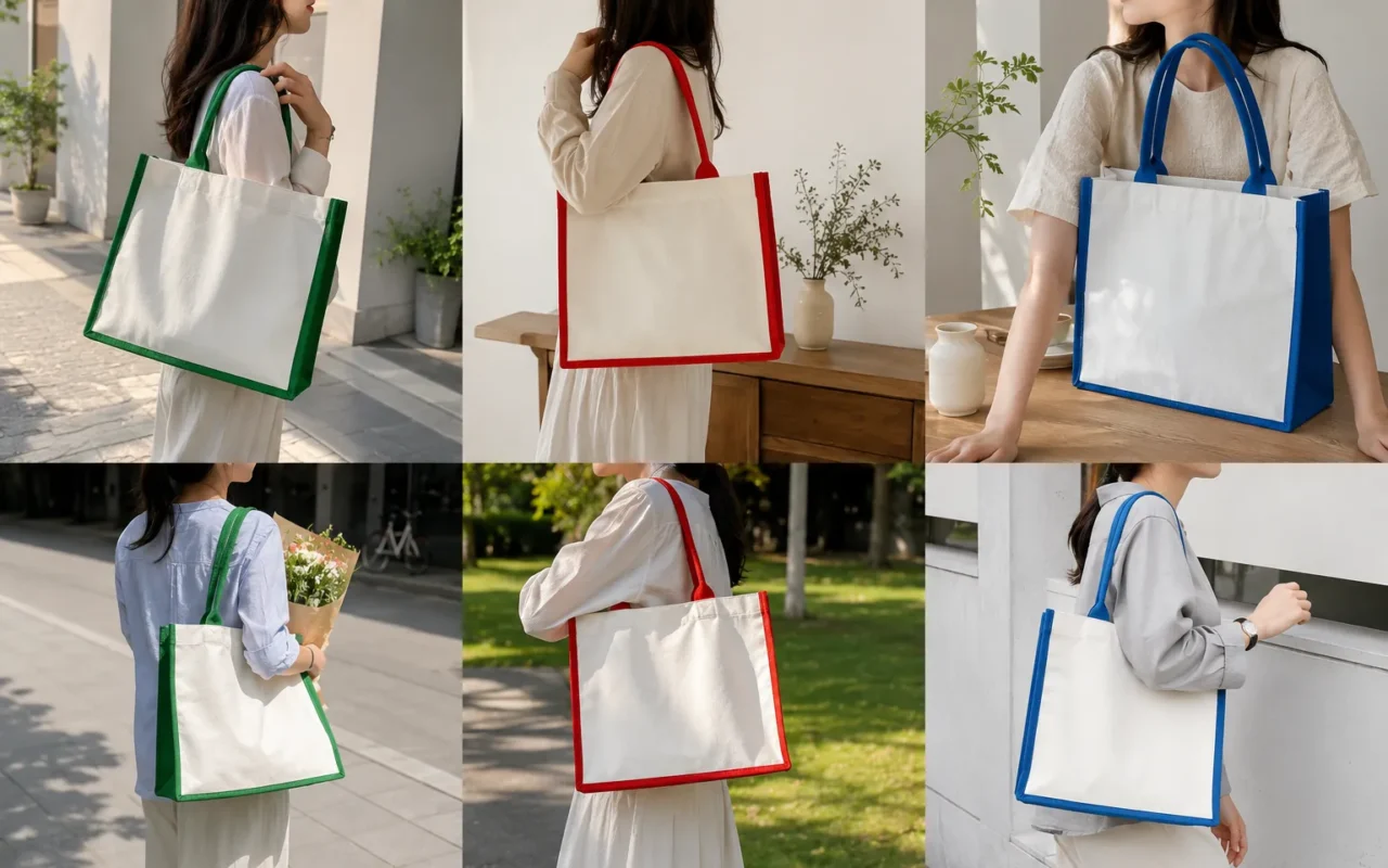 Large Color Block Heavy Duty Canvas Tote Bags for Shopping Errand