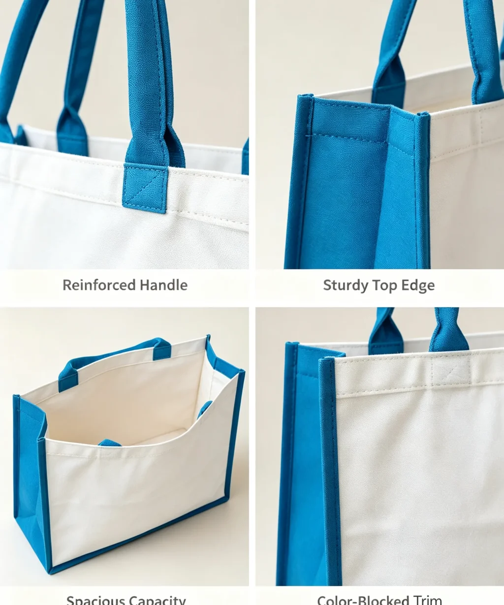 Large Color Block Heavy Duty Canvas Tote Bags for Shopping Errand