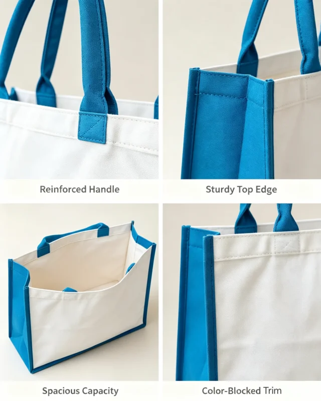 Large Color Block Heavy Duty Canvas Tote Bags for Shopping Errand
