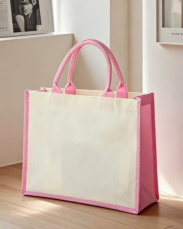Large Color Block Heavy Duty Canvas Tote Bags for Shopping Errand