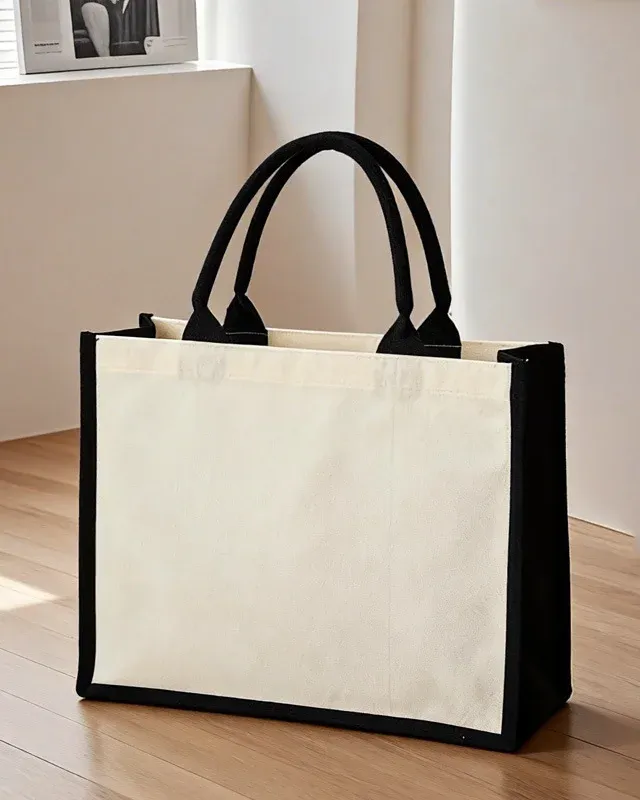 Large Color Block Heavy Duty Canvas Tote Bags for Shopping Errand