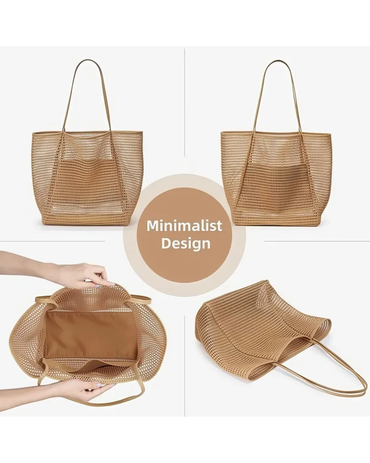 Large Foldable Nylon Mesh Tote Bags for Summer Beach Vacation