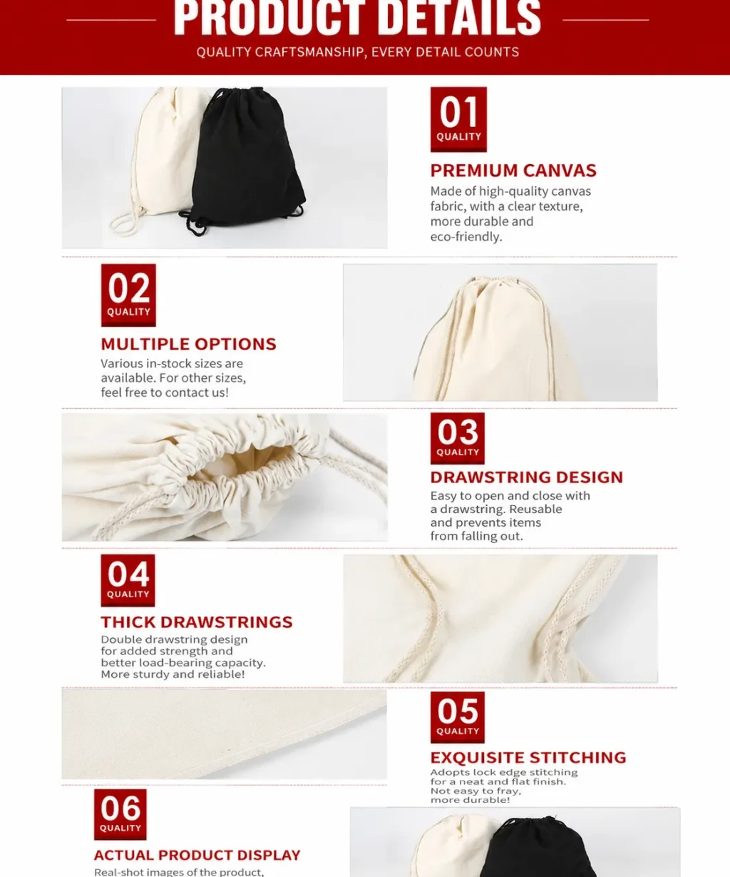Large Heavy Duty Blank Canvas Drawstring Bags Backpack for Daily Use