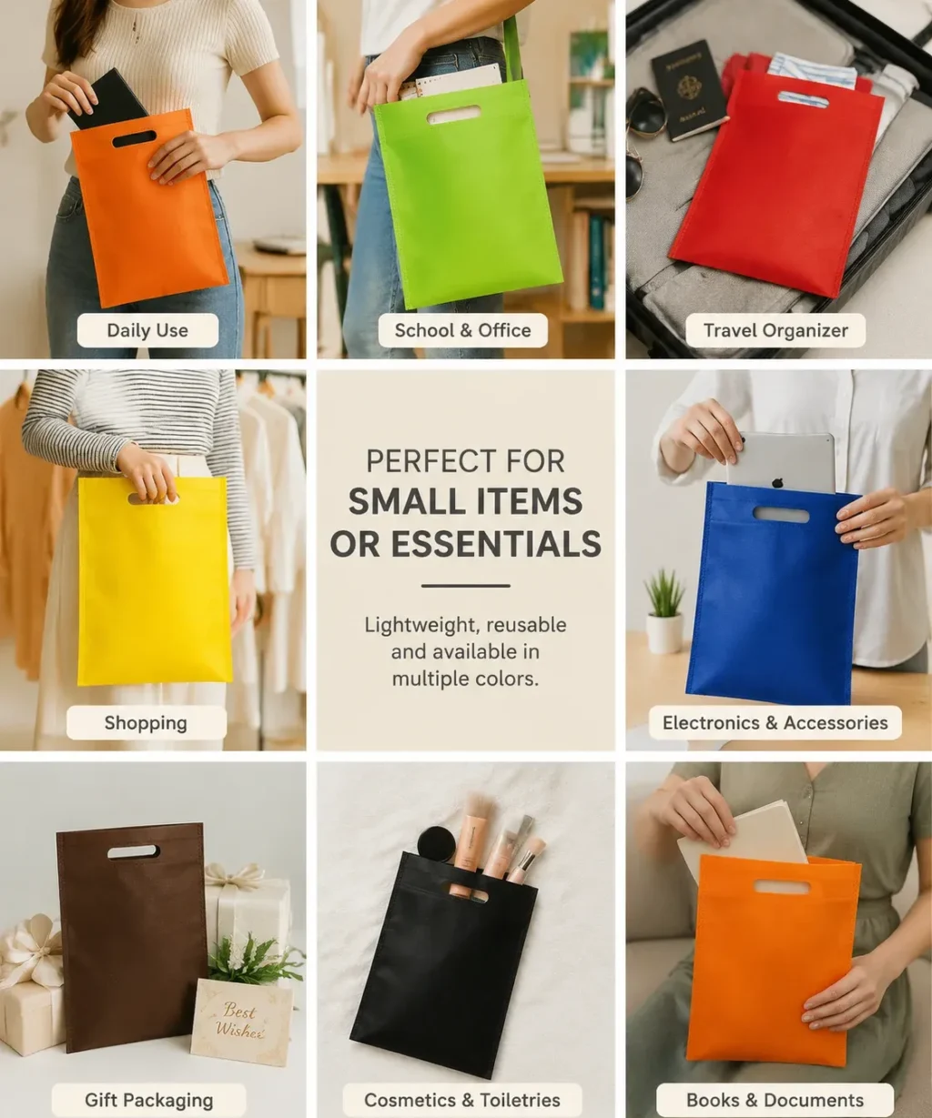 Minimalist Blank Flat Open Top Custom Non Woven Carry Bags Multiple Sizes