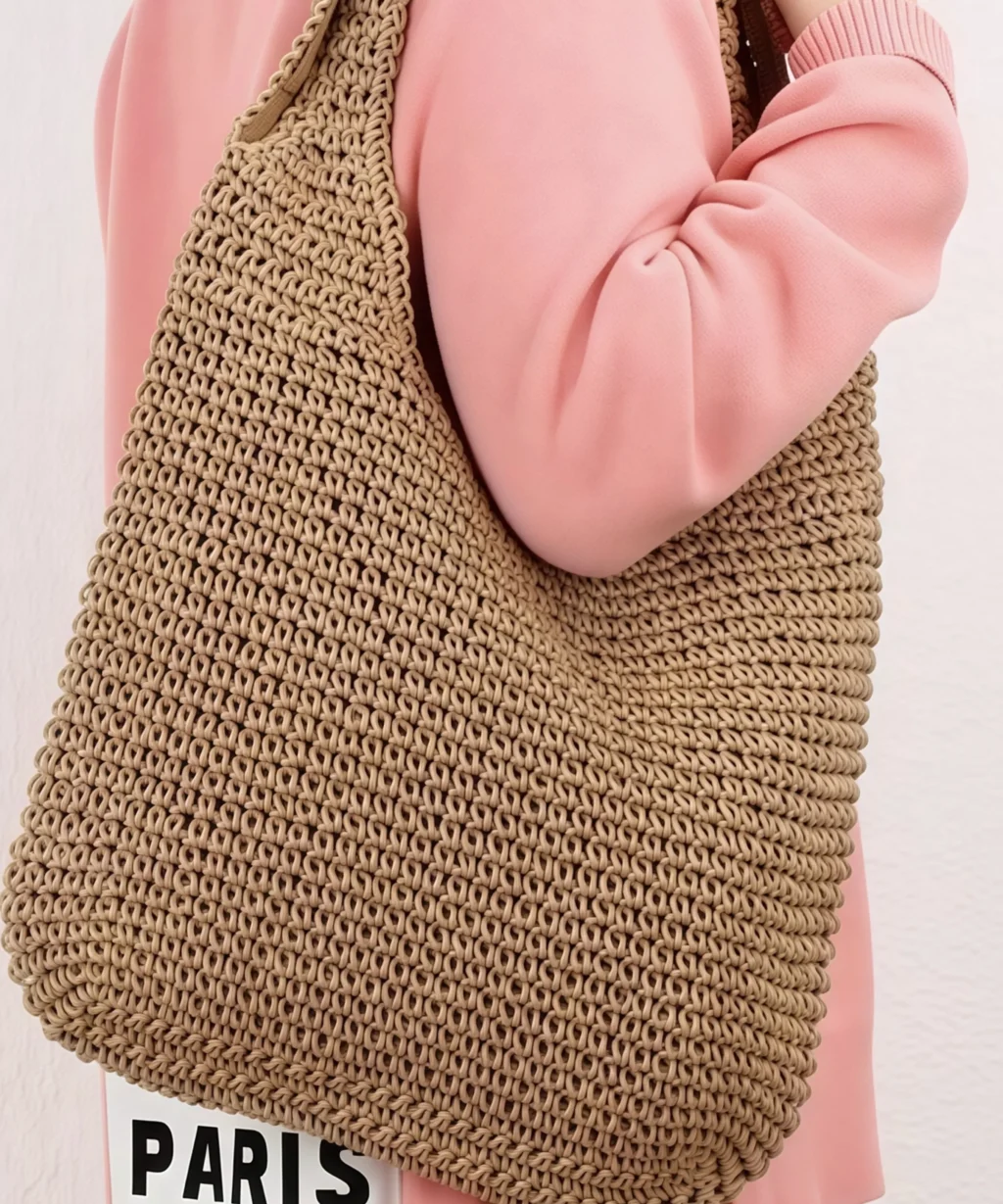 Minimalist Large-Capacity Beach Boho Straw Tote Bag with Zipper for Vacation Everyday Use
