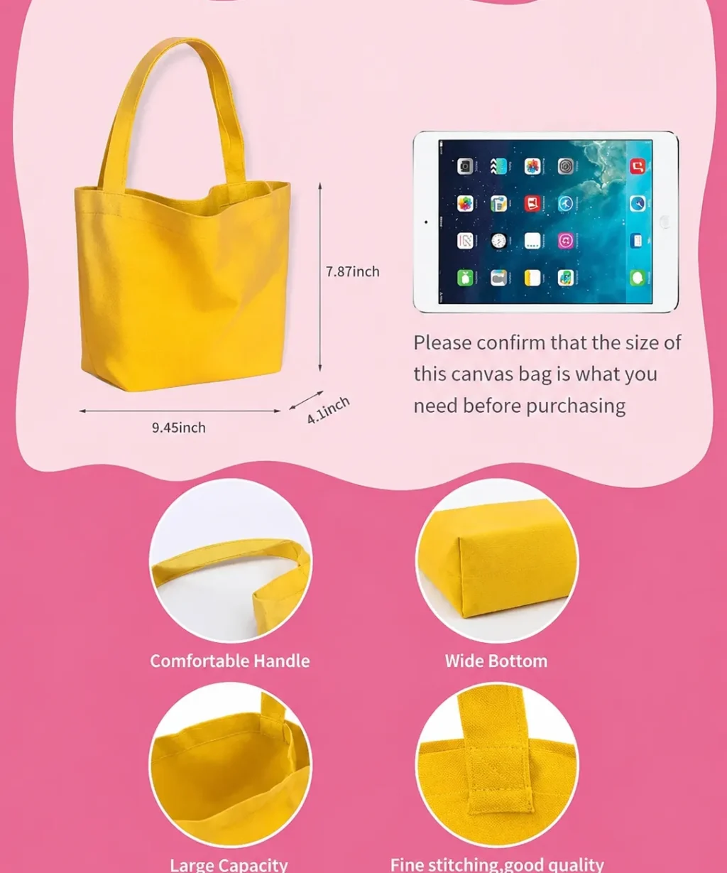 Minimalist Reusable Mini Small Canvas Lunch Bag DIY in Multiple Colors