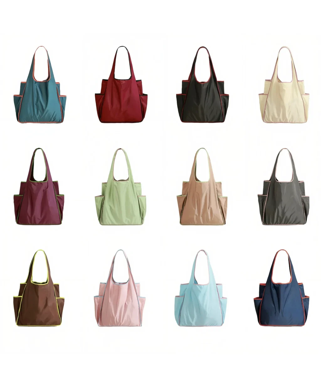 Packable Large Capacity Waterproof Polyester Tote Bags for Travel with Side Pockets