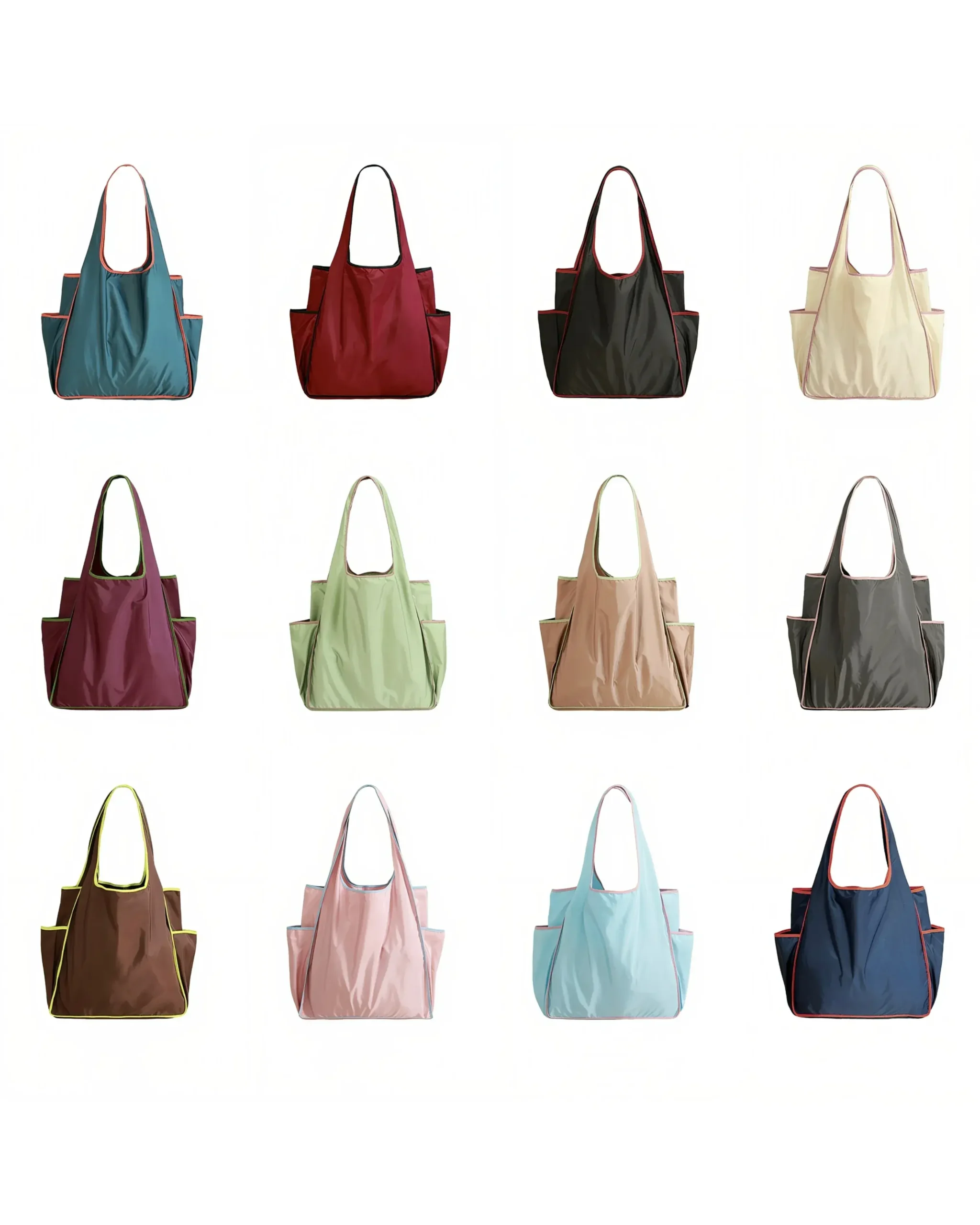 Packable Large Capacity Waterproof Polyester Tote Bags for Travel with Side Pockets