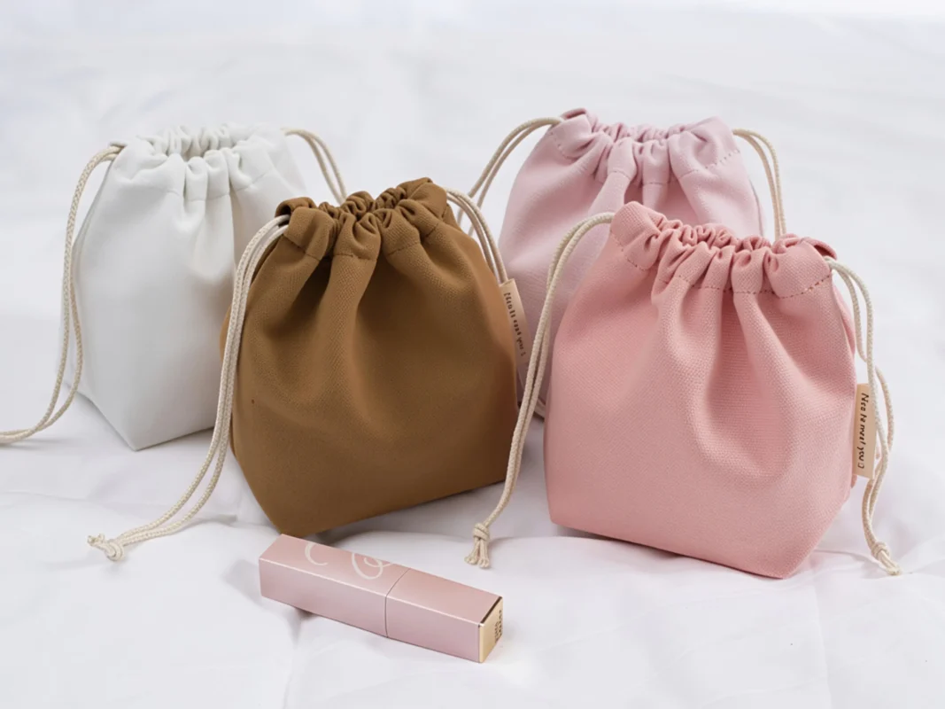 Portable Solid Color Custom Drawstring Storage Tote Bag for Essentials Crystals Cosmetics