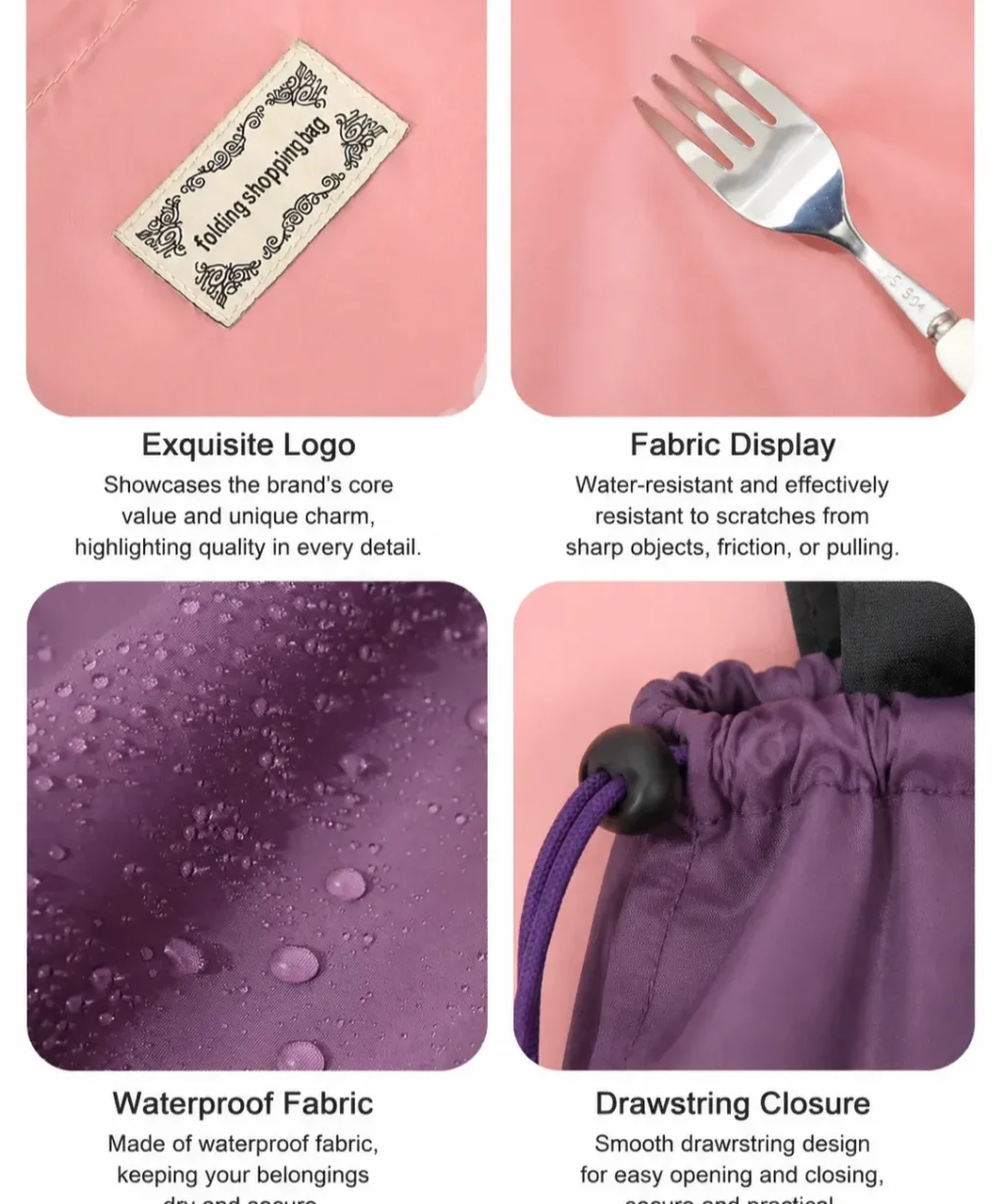 Portable Waterproof Nylon Shoulder Drawstring Tote Bag for Travel Errand Beach Vacation