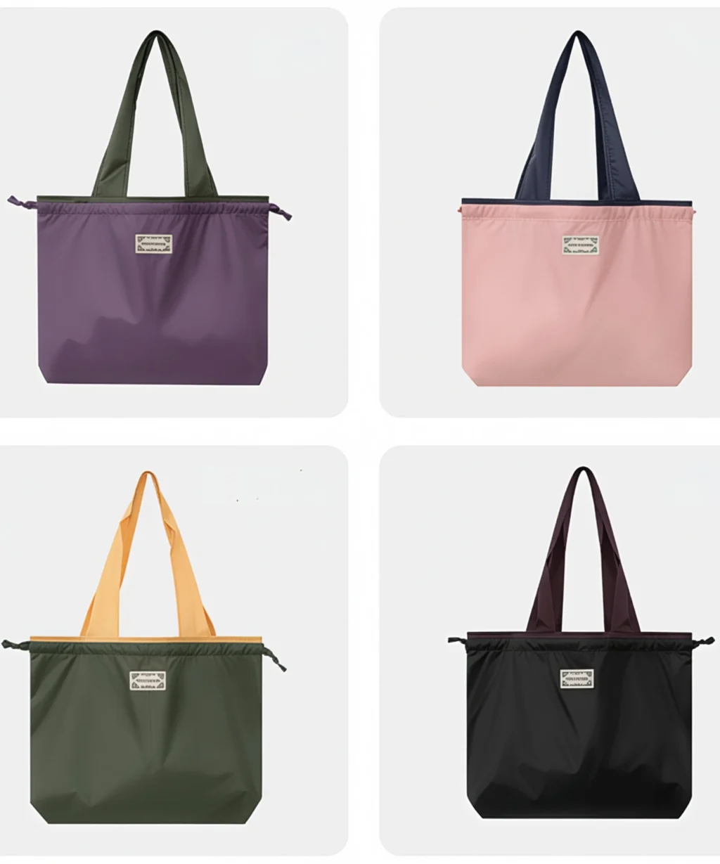 Portable Waterproof Nylon Shoulder Drawstring Tote Bag for Travel Errand Beach Vacation