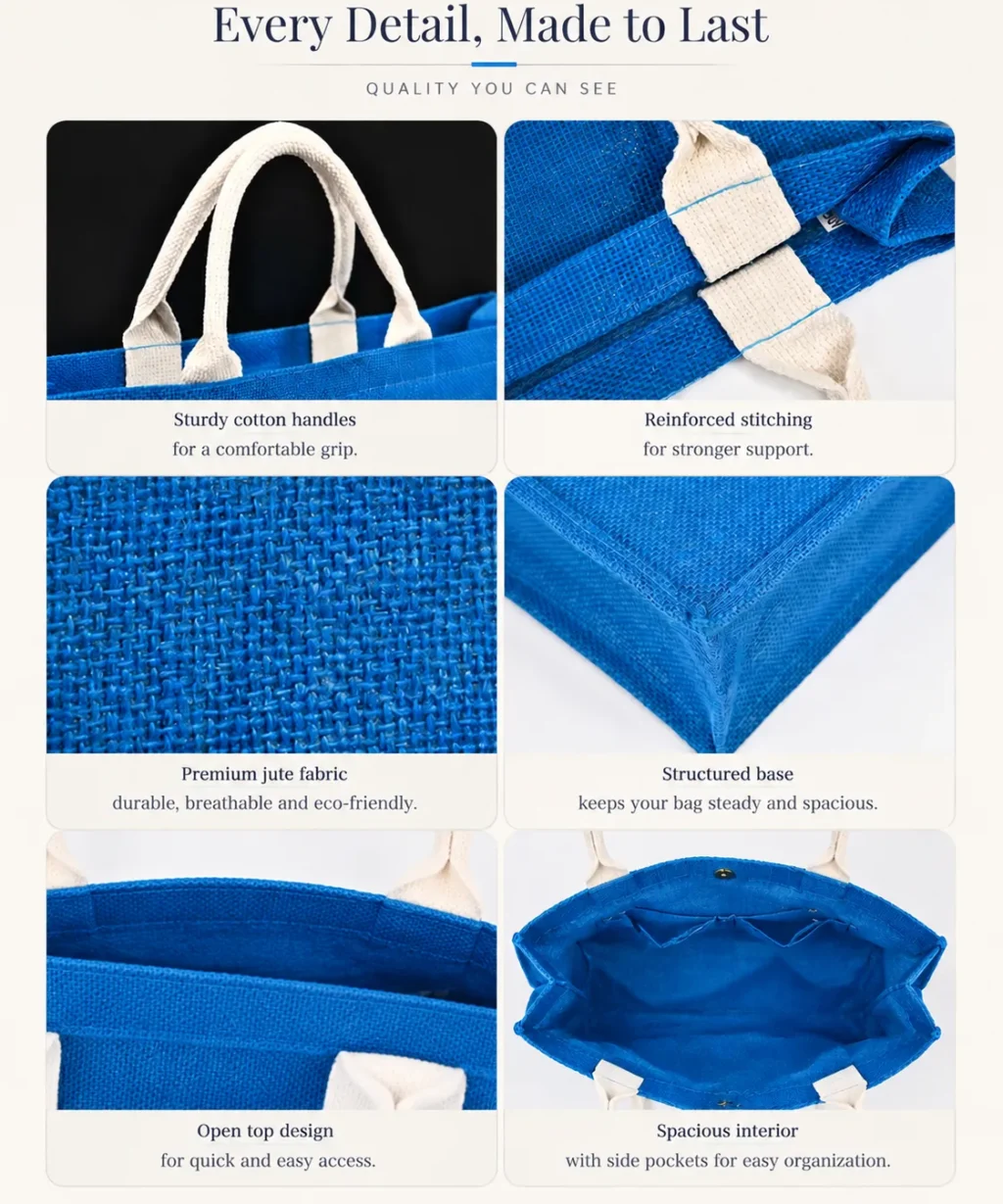 Premium Colored Jute Burlap Beach Bag for Shopping Vacation