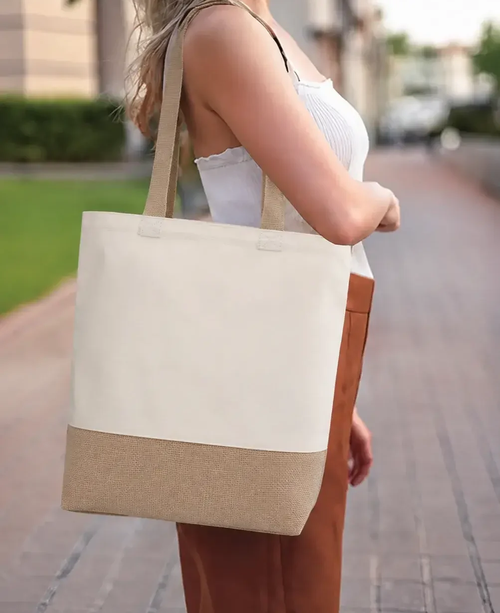 Reusable Color Block Custom Canvas Totes Bucket Bag for Women