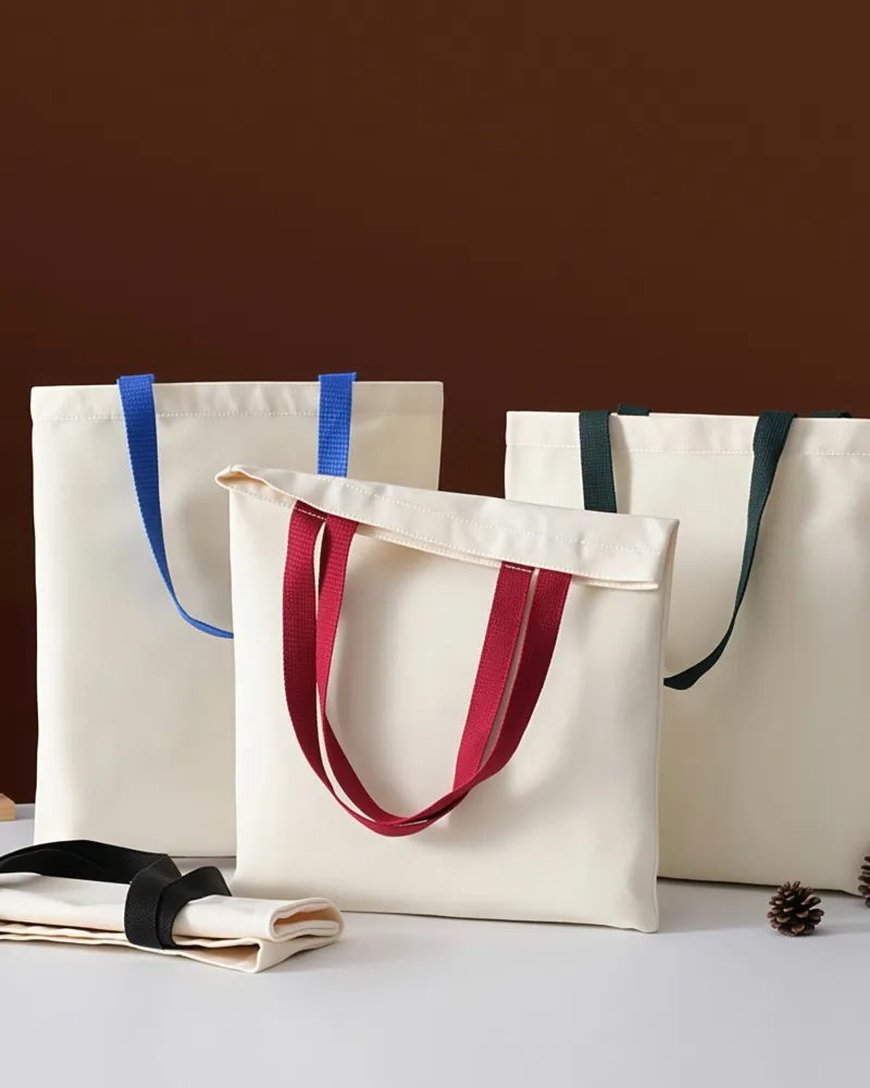 Reusable Colorful Handles Blank DIY Personalized Cotton Tote Bags