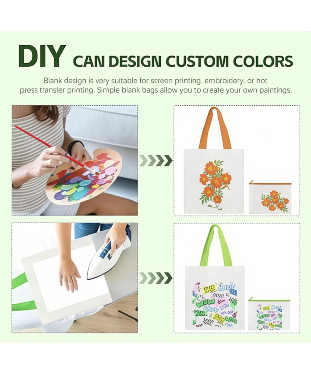 Reusable Colorful Handles Blank DIY Personalized Cotton Tote Bags