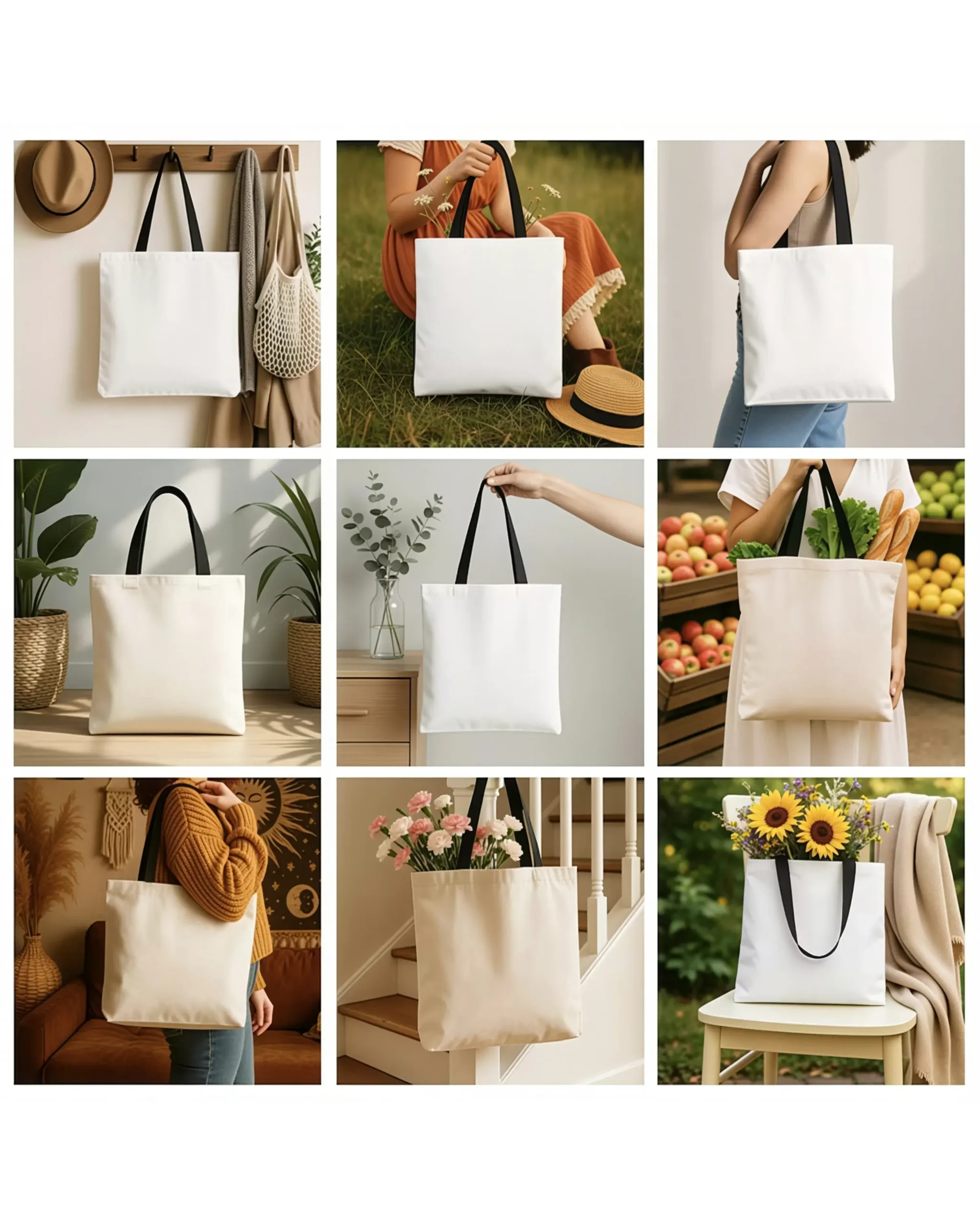 Economical Colorful Handles Blank DIY Personalized Cotton Tote Bags - Image 4
