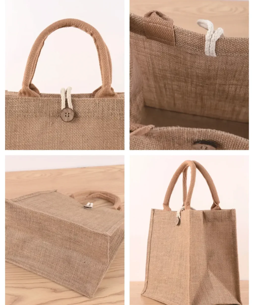 Reusable Vertical Burlap Custom Jute Tote Bags with Button Closure for DIY & Gifts