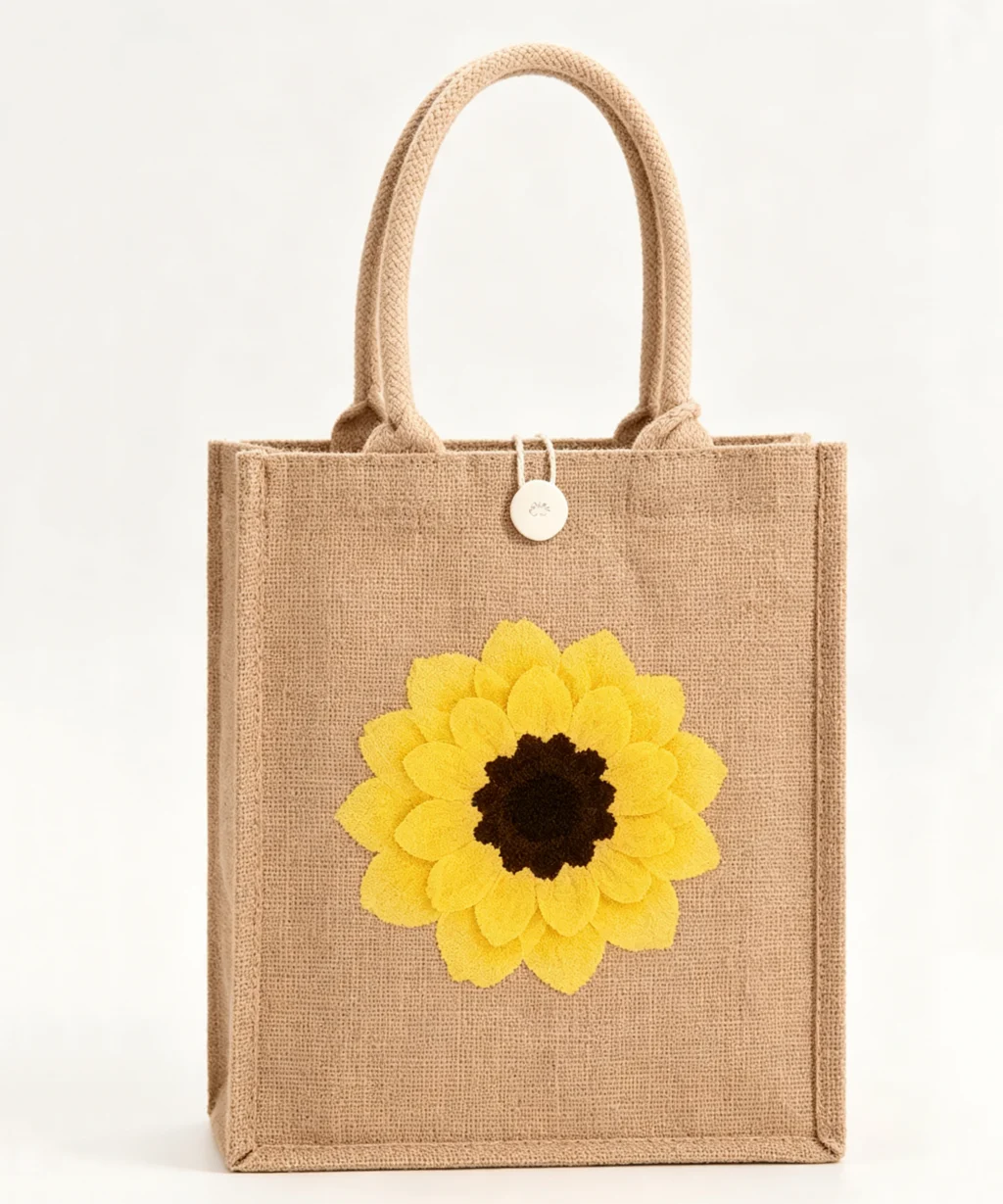 Reusable Vertical Burlap Custom Jute Tote Bags with Button Closure for DIY & Gifts Main