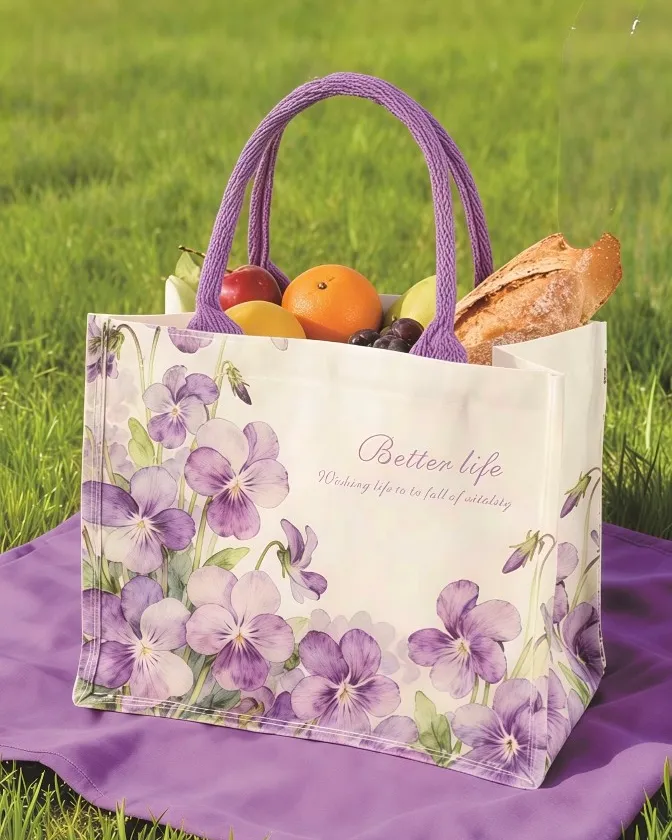Romantic Violet Daisy Sunflower Personalized Canvas Tote Bags for Travel Errand