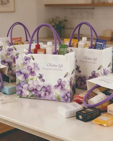Romantic Violet Daisy Sunflower Personalized Canvas Tote Bags for Travel Errand