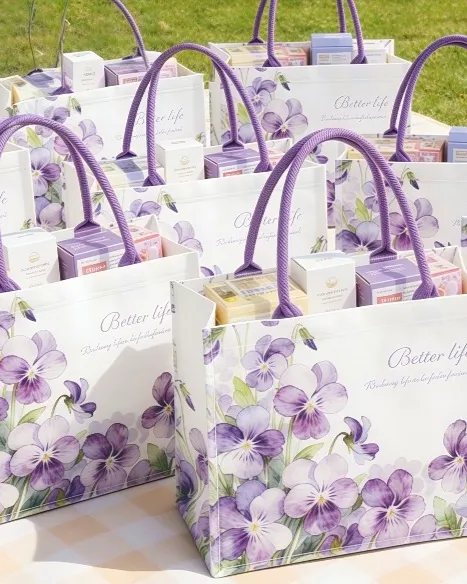 Romantic Violet Daisy Sunflower Personalized Canvas Tote Bags for Travel Errand