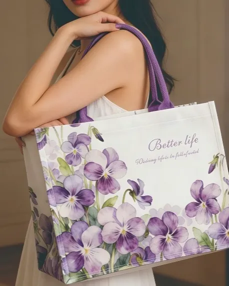 Romantic Violet Daisy Sunflower Personalized Canvas Tote Bags for Travel Errand