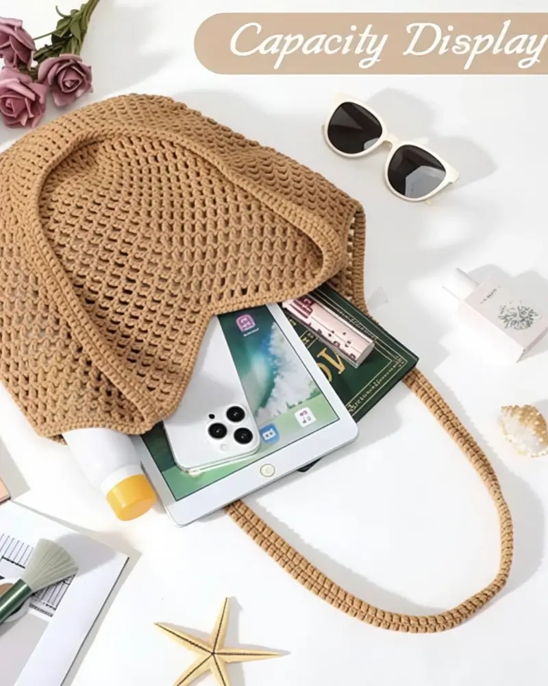 Soft Hollow Crochet Beach Tote Bag Vacation Boho Hobo Style