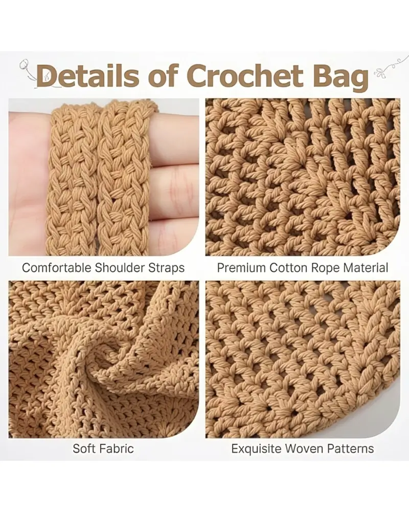 Soft Hollow Crochet Beach Tote Bag Vacation Boho Hobo Style
