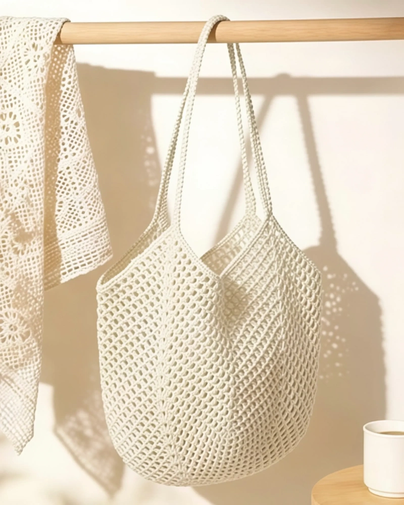 Soft Hollow Crochet Beach Tote Bag Vacation Boho Hobo Style