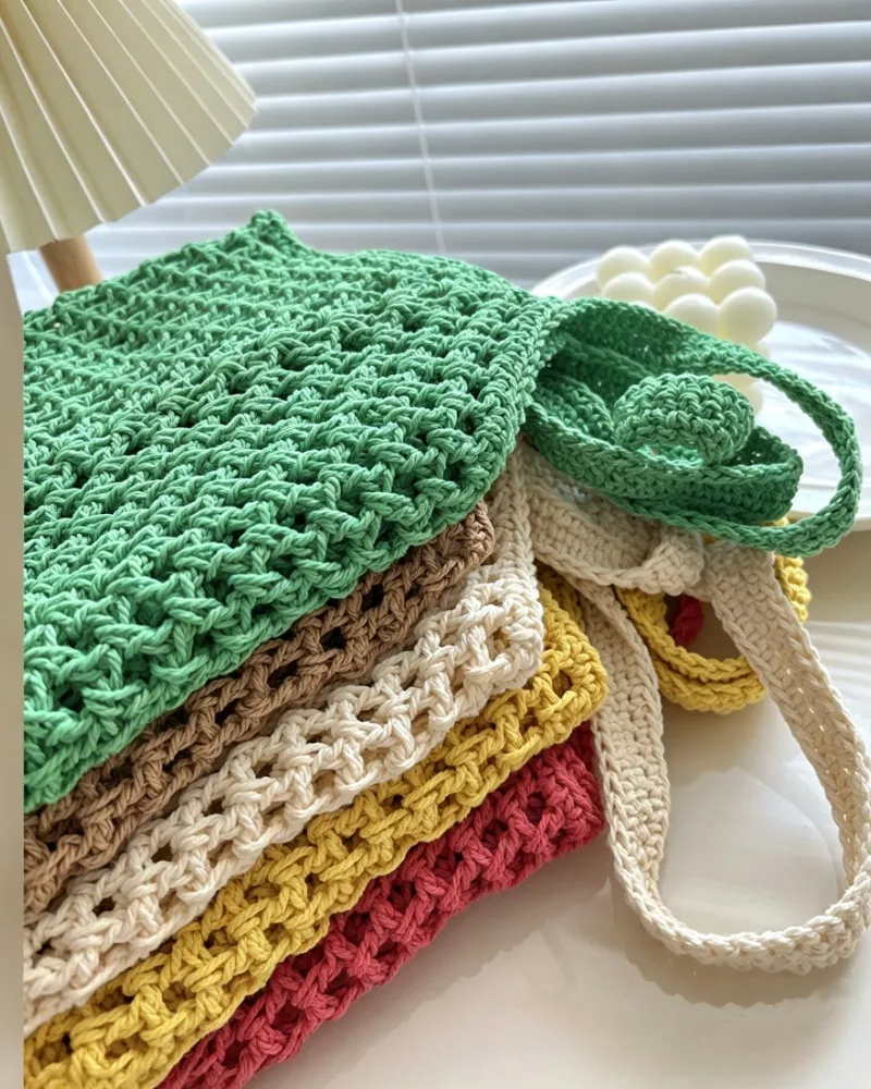 Soft Hollow Crochet Beach Tote Bag Vacation Boho Hobo Style