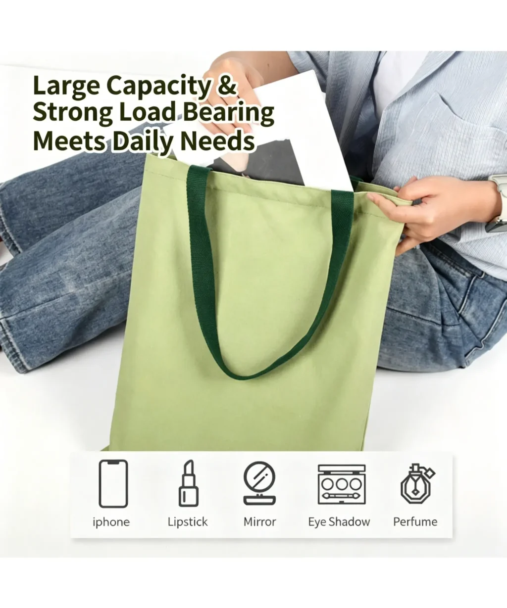 Spacious Two-Tone Color Contrast 12oz Soft Cotton Tote Bag